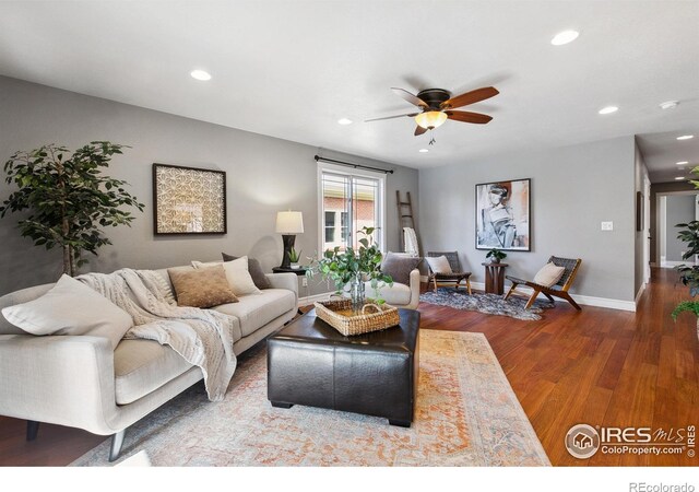 1005 Laporte Ave, Fort Collins, CO 80521 - living room featuring ceiling fan and wood-type flooring