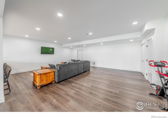 living room with light hardwood / wood-style flooring