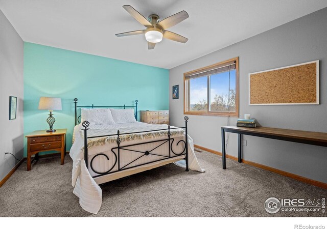 bedroom featuring carpet flooring and ceiling fan