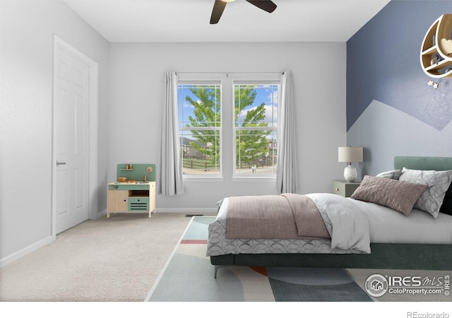 979 Stagecoach Dr, Lafayette, CO 80026 - bedroom featuring carpet, baseboards, and a ceiling fan