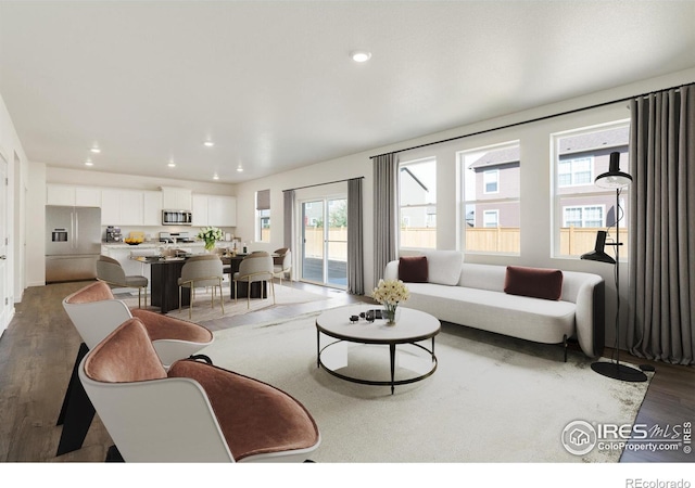 living room with dark wood-type flooring