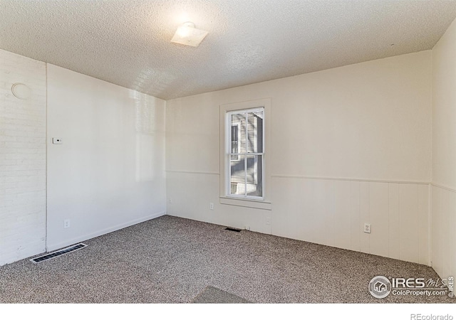 spare room with carpet flooring and a textured ceiling