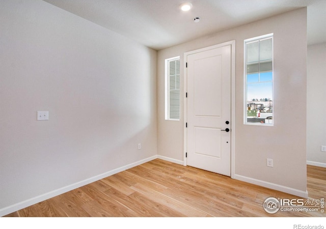 foyer featuring a wealth of natural light and light hardwood / wood-style floors