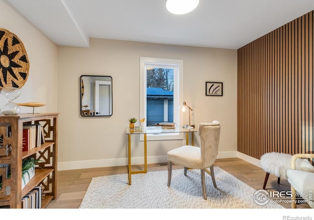 office area featuring light hardwood / wood-style floors