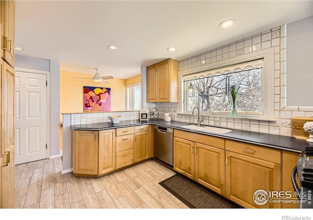 kitchen with dishwasher, sink, and decorative backsplash