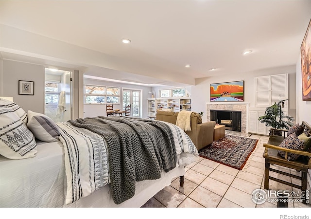 bedroom with light tile patterned flooring