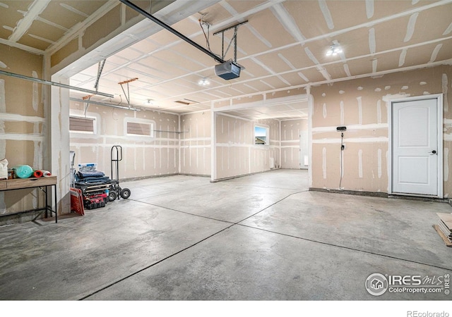 garage with a garage door opener