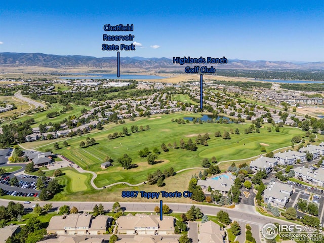 bird's eye view featuring a water and mountain view