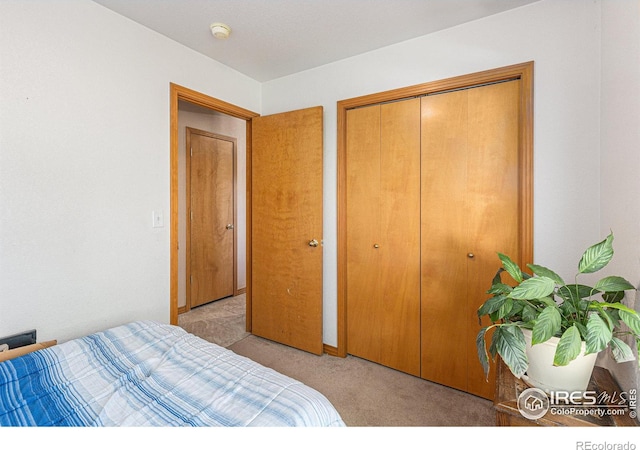 carpeted bedroom featuring a closet