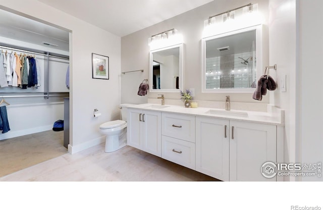 bathroom with vanity, toilet, and walk in shower