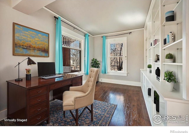 office space featuring dark hardwood / wood-style flooring