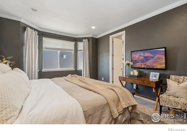 bedroom with crown molding