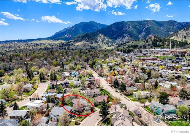 birds eye view of property featuring a residential view and a mountain view