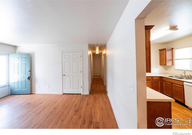 interior space with light hardwood / wood-style floors and sink