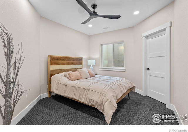 bedroom with carpet floors and ceiling fan