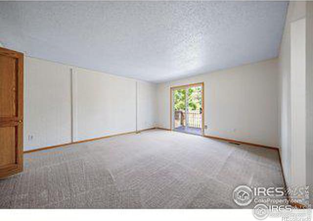 unfurnished room featuring light colored carpet and a textured ceiling