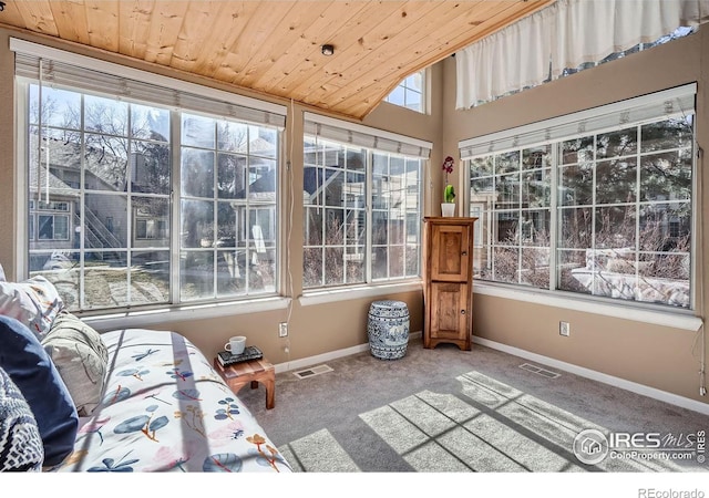 sunroom / solarium with wood ceiling