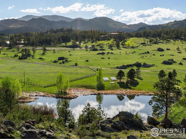 9200 Old Flowers Rd, Bellvue, CO 80512 - view of mountain backdrop featuring rural landscape, a large body of water, and agricultural land
