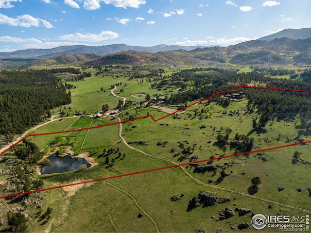 9200 Old Flowers Rd, Bellvue, CO 80512 - aerial view of sparsely populated area featuring mountains and property boundaries highlighted
