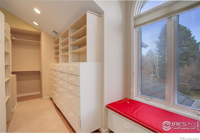 spacious closet featuring vaulted ceiling