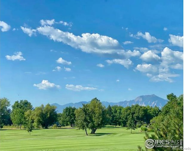 view of home's community with a yard and a mountain view