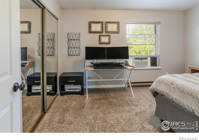 bedroom featuring cooling unit and a closet