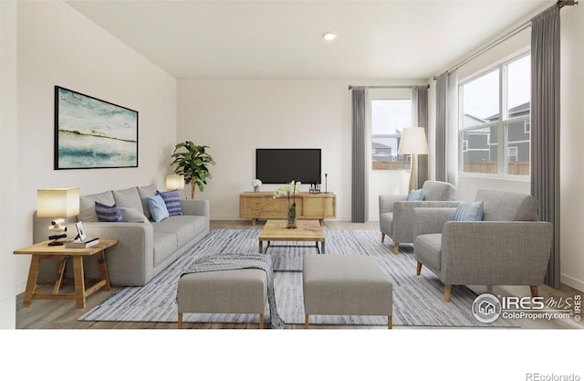 living room featuring light wood-type flooring