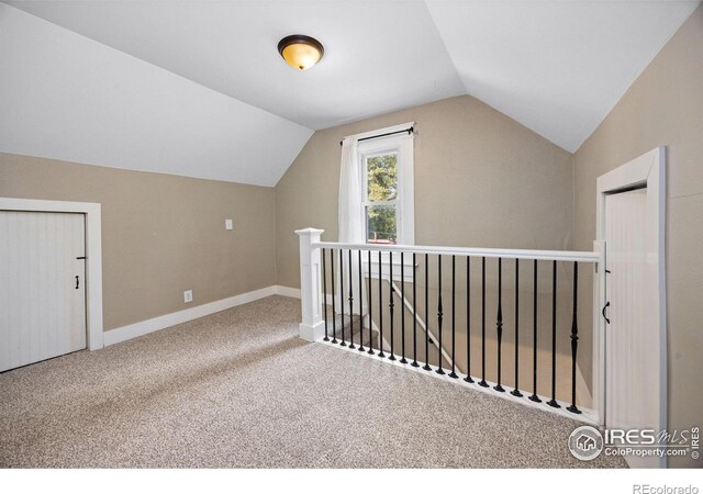 additional living space with lofted ceiling and carpet