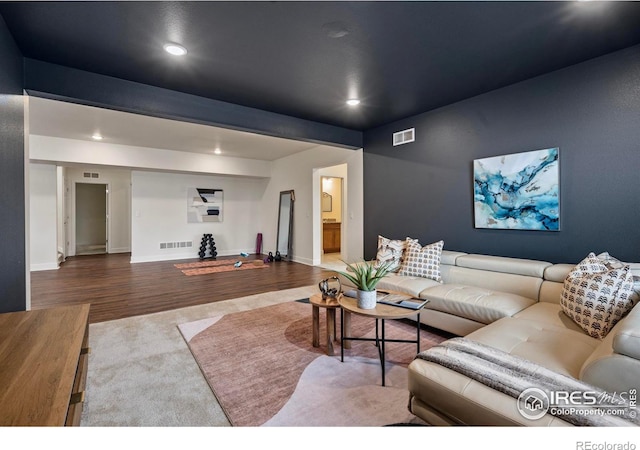 living room with hardwood / wood-style flooring