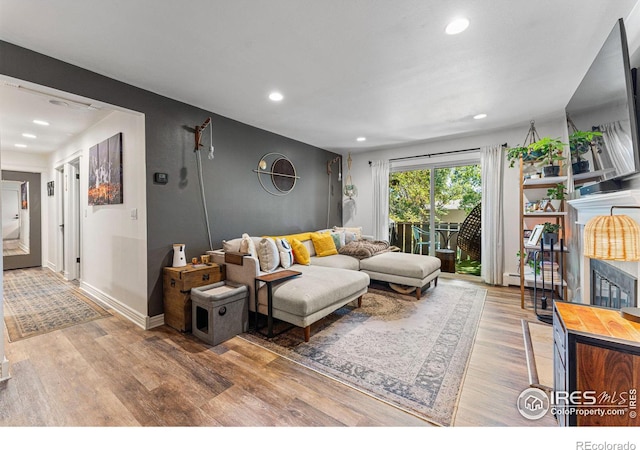 living room with hardwood / wood-style floors