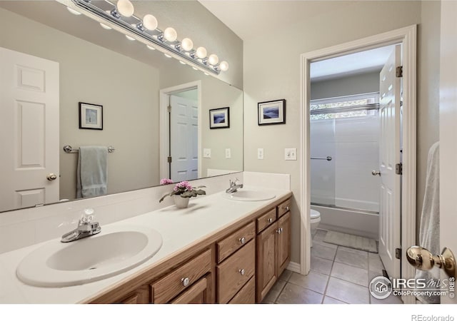 133 Eagle Canyon Cir, Lyons, CO 80540 - full bathroom featuring vanity, tile patterned floors, toilet, and combined bath / shower with glass door