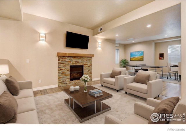 living room featuring light wood-type flooring