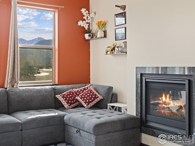 living room with a mountain view