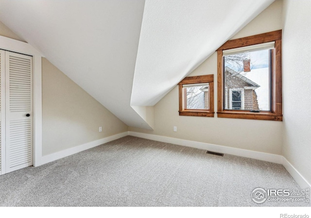 additional living space with lofted ceiling and carpet floors