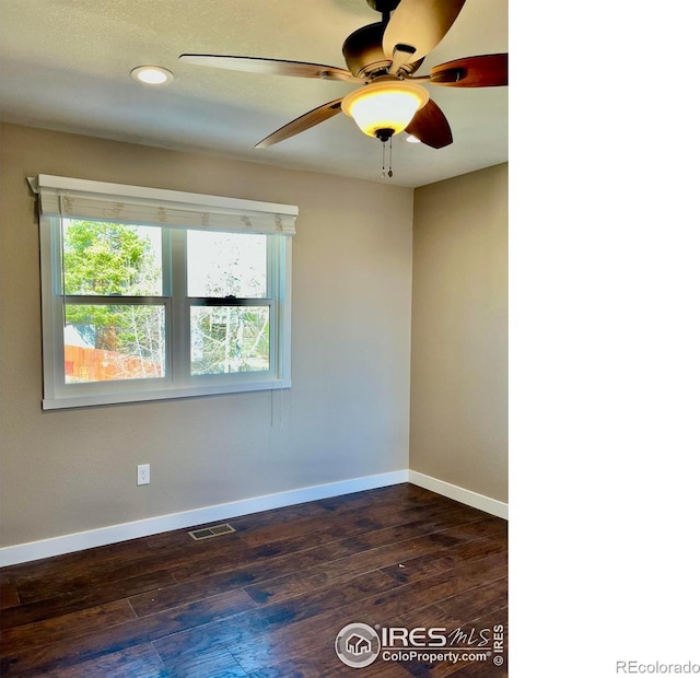 560 S 9th St, Berthoud, CO 80513 - unfurnished room featuring dark wood-style floors, baseboards, ceiling fan, and recessed lighting
