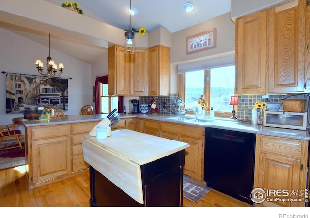 2707 Sedona Hills Dr, Loveland, CO 80537 - kitchen featuring light brown cabinetry, dishwasher, sink, and kitchen peninsula