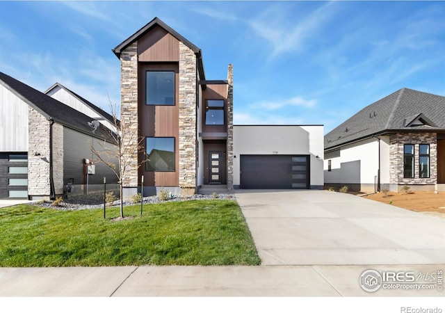 modern home with a front yard