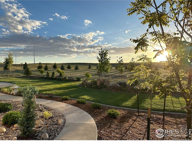 view of community featuring a yard and a rural view