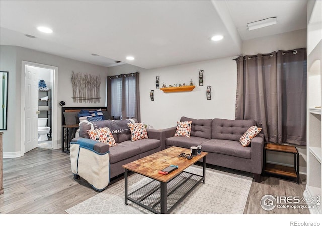 living room with light hardwood / wood-style flooring