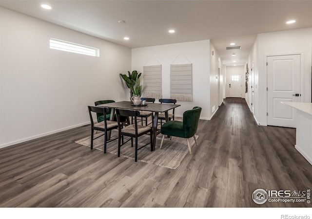 692 Galloway Dr, Johnstown, CO 80534 - dining space with dark wood-style floors, recessed lighting, and baseboards