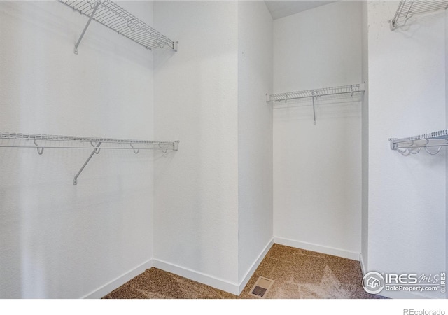 walk in closet featuring visible vents and carpet flooring