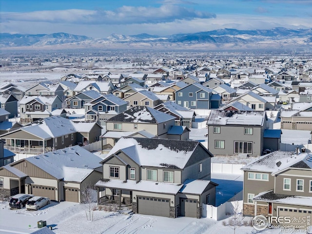 bird's eye view featuring a mountain view and a residential view