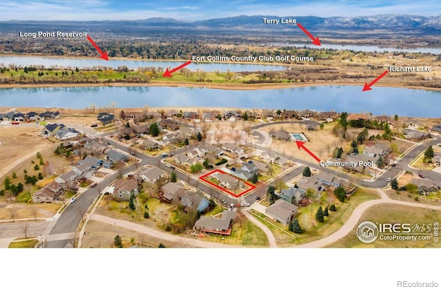 1421 Snipe Ln, Fort Collins, CO 80524 - drone / aerial view featuring a residential view and a water and mountain view