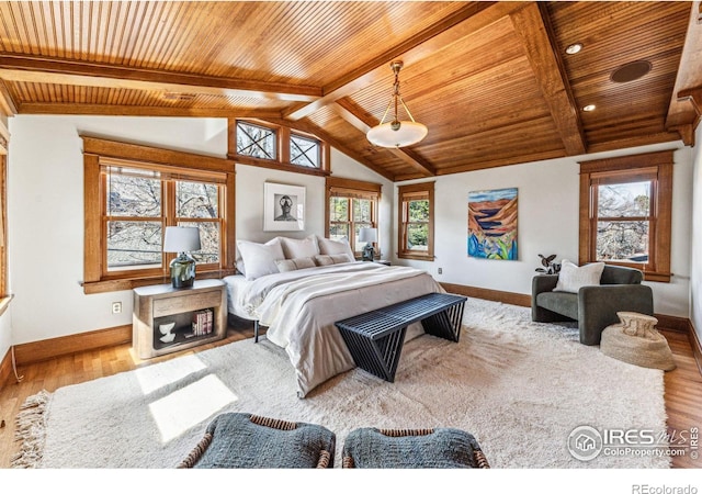 851 14th St, Boulder, CO 80302 - bedroom featuring wooden ceiling, multiple windows, baseboards, and wood finished floors