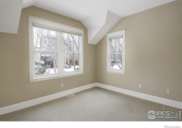 additional living space with carpet flooring and lofted ceiling