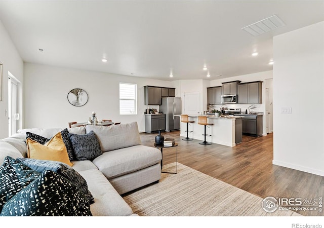 living room with hardwood / wood-style flooring