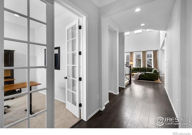 887 Sundance Ln, Erie, CO 80516 - hall with french doors, hardwood / wood-style floors, and recessed lighting