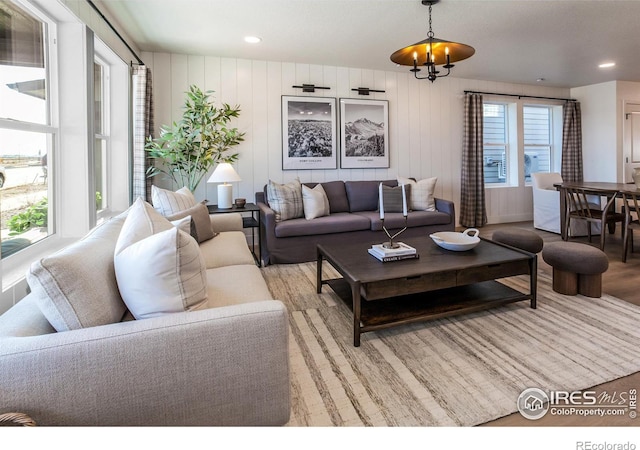 living room with light hardwood / wood-style floors