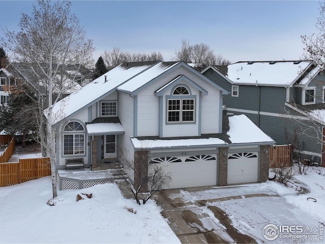 view of front property with a garage