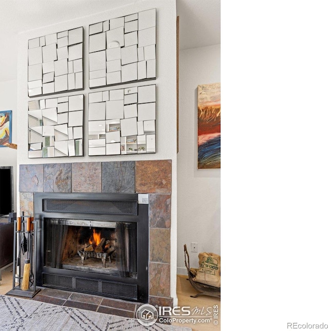 room details with a tile fireplace